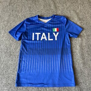 Gen2 Italy Soccer Jersey Kids Medium 10/12 Blue National Team Fan Shirt